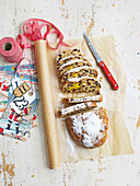 Christmas stollen with almonds and marzipan