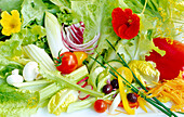 Colourful salad with edible flowers