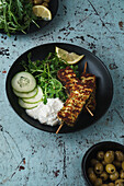 Grilled pesto Halloumi with mixed green salad