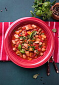 Vegan vegetable stew with giant white beans and chickpeas