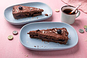 Vegan chocolate tart with blueberry filling