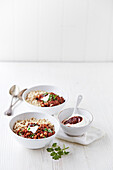Beef and bean chilli bowl with chipotle yogurt