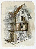 Town house during the Middle Ages, illustration