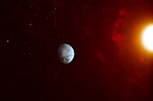 Earth-like planet and red dwarf star, composite image