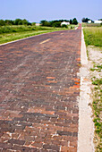 Route 66 red brick road in Illinois