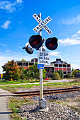 Railroad crossing sign in Detroit