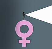 Woman shining torch from female gender symbol, illustration