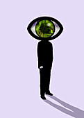 Man with circuit board eye as head, illustration