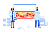 Cholesterol in human blood vessels, illustration