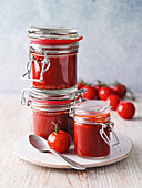 Homemade tomato paste in jars