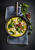 White cabbage omelette with spinach and feta cheese