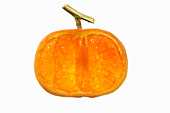 Slice of mandarin against a white background