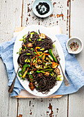 Black bean spaghetti with roasted vegetables