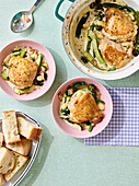 Chicken casserole with cannellini beans, bacon and mini courgettes