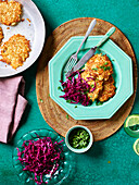Potato latkes with red cabbage