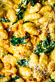 Gnocchi with pumpkin, spinach and cream cheese sauce