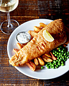 Fish and chips with peas