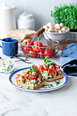 Toasts with mushrooms and tomatoes