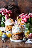 Traditional Easter cake kulich with poppy seed and meringue topping