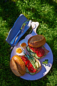 Picnic sandwiches with tomatoes and cucumbers
