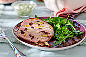Chicken terrine with pistachios and cranberries