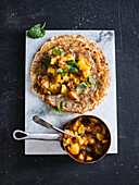 Chia pancakes with sweet date and kumquat compote