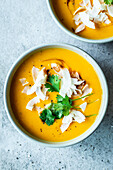 Pumpkin soup with coconut milk and harissa