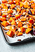 Baked Pumpkin with feta, chili and maple syrup