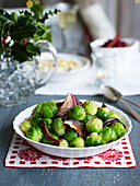 Glazed sprouts with caramelised red onions