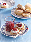 English muffins with strawberry jam
