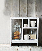 Chocolate chip cookies in a cookie jar