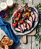 Grilled lamb and vegetables