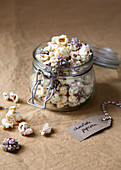 Homemade chocolate popcorn to give as a gift
