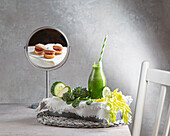 Green smoothie with mini Victoria Sponges reflection mirror