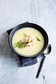 Kohlrabi soup with smoked trout