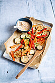 Oven vegetables with bean dip