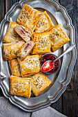 French pastry with pate and cranberries