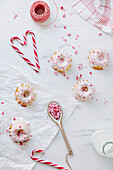 Mini bundt cakes with crushed candy cane topping