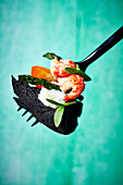 Gua Bao Bun, crayfish with Thai asparagus (Close up)