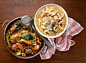 Lombardy dishes: busecca (tripe soup) and cassoeula (winter stew)