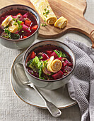 Borscht with a rolled egg omelette