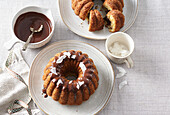 Coconut Bundt cakes with cocoa cream cheese filing