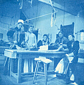 Students in anatomy class at a women's medical college