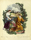 Collecting fruits and plants, 19th century illustration