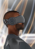 Man wearing a virtual reality headset, illustration