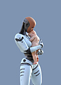 Robot looking after a baby, illustration