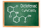 Chemical composition of diclofenac, conceptual image