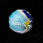 Earth with a face mask, conceptual image