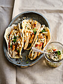 Chicken tacos with roasted cabbage and hot kohlrabi salsa