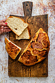 Sourdough yeast bread on a rustic wooden board